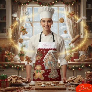 Christmas Baking Apron, Gingerbread Man, House Apron