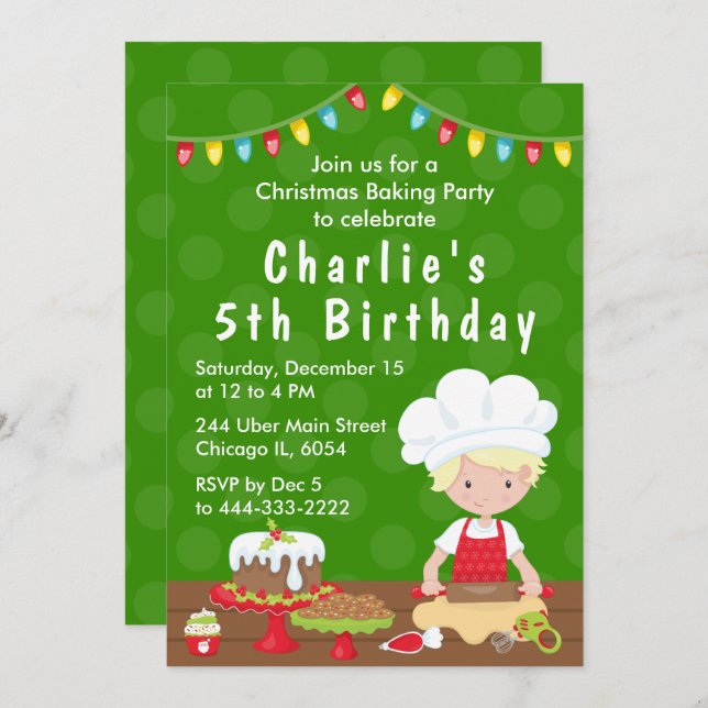 Christmas Baking Birthday Blonde Hair Boy Invitati Invitation (Front/Back)