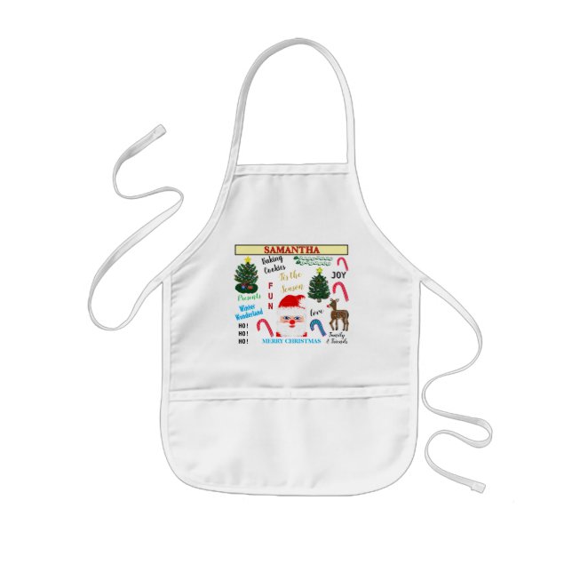 Christmas Baking Cookies Santa Reindeer NAME Kids Apron (Front)