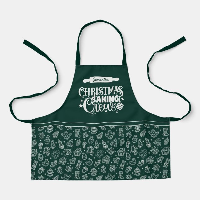 Christmas Baking Crew Cookies & Candy Canes Green Apron (Front)