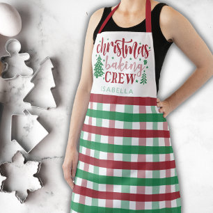 Christmas Baking Crew Name Plaid Matching Large Apron