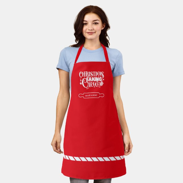 Christmas Baking Crew Personalised Red  Apron (Worn)