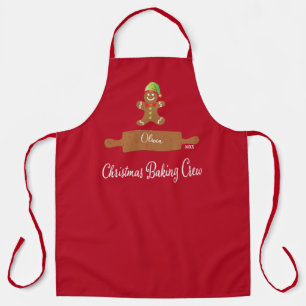 Christmas Baking Crew Red Monogram Apron
