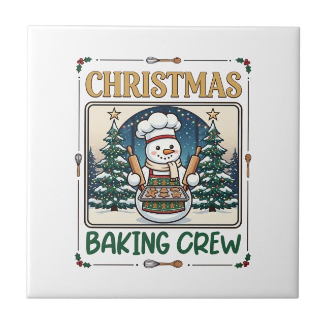 Christmas Baking Crew Snowman Chef Gingerbread Coo Ceramic Tile (Front)