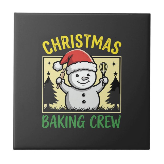Christmas Baking Crew Snowman Holiday Ceramic Tile (Front)