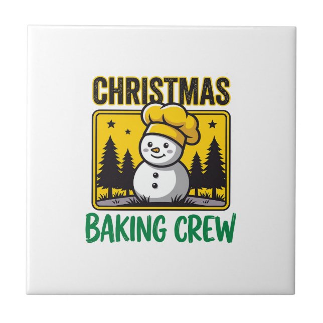 Christmas Baking Crew Snowman Holiday Design Ceramic Tile (Front)