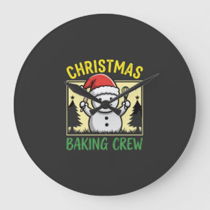 Christmas Baking Crew Snowman Holiday Large Clock