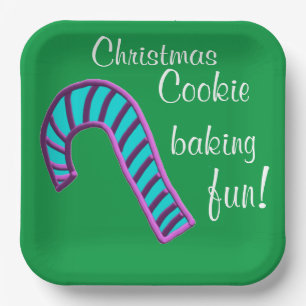 Christmas Baking Fun Blue Pink Candy Cane  Paper Plate