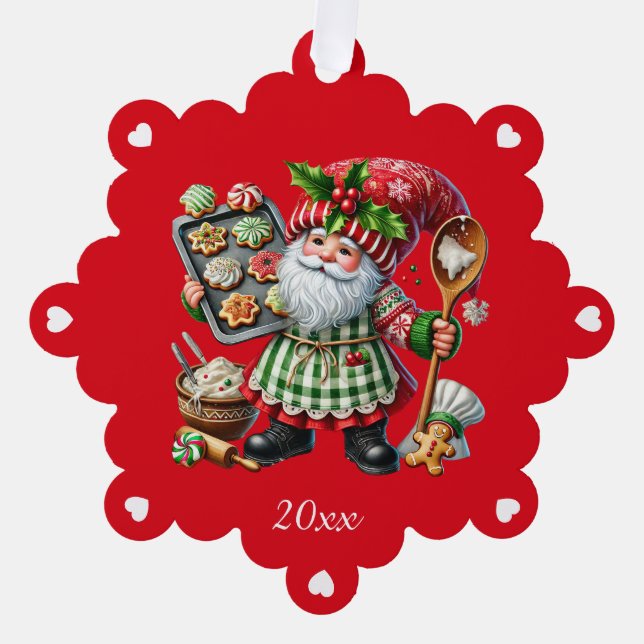 Christmas Baking Gnome Personalised Tree Decoration Card (Front)