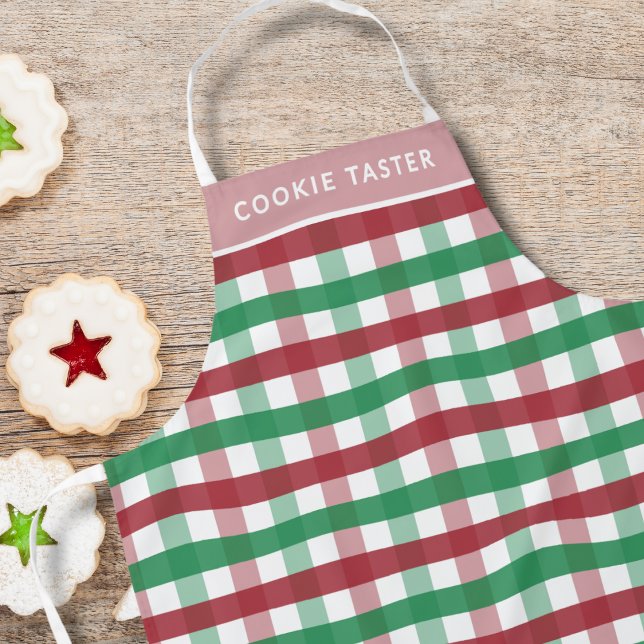 Christmas Baking Personalised Name Plaid Red Green Apron (Creator Uploaded)