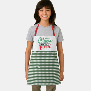 Christmas Baking Queen Cute Red Green Gingham Apron