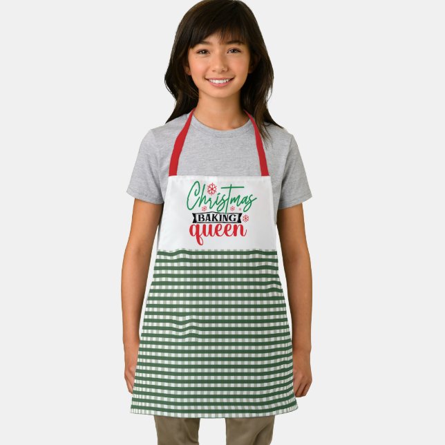 Christmas Baking Queen Cute Red Green Gingham Apron (Insitu)