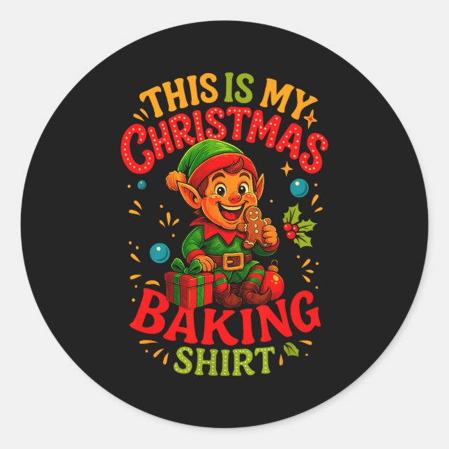 Christmas Baking Shirt Cute Elf Gingerbread Pastry Classic Round Sticker (Front)