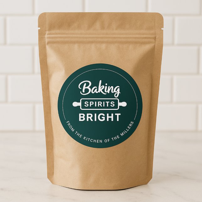 Christmas Baking Spirits Bright Green Kitchen Classic Round Sticker (Creator Uploaded)