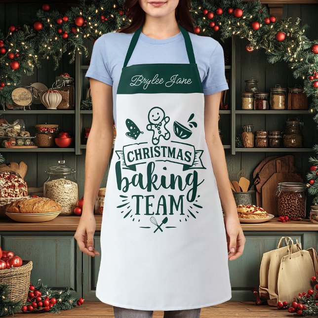Christmas Baking Team Cute Green Personalised Apron (Creator Uploaded)