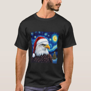 Christmas Bald Eagle Santa Hat Van Gogh Starry Nig T-Shirt