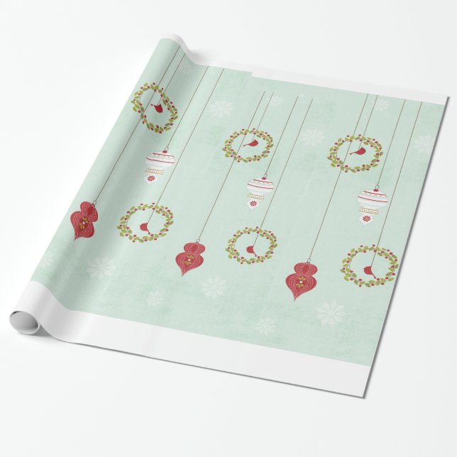 Christmas Bales Holly Ornaments Wrapping Paper (Unrolled)