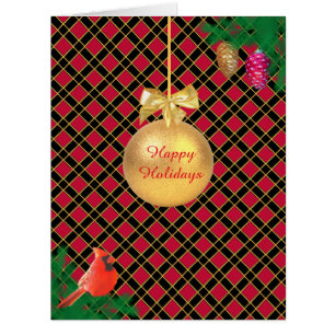 Christmas ball, bird on Black & Red Christmas Card