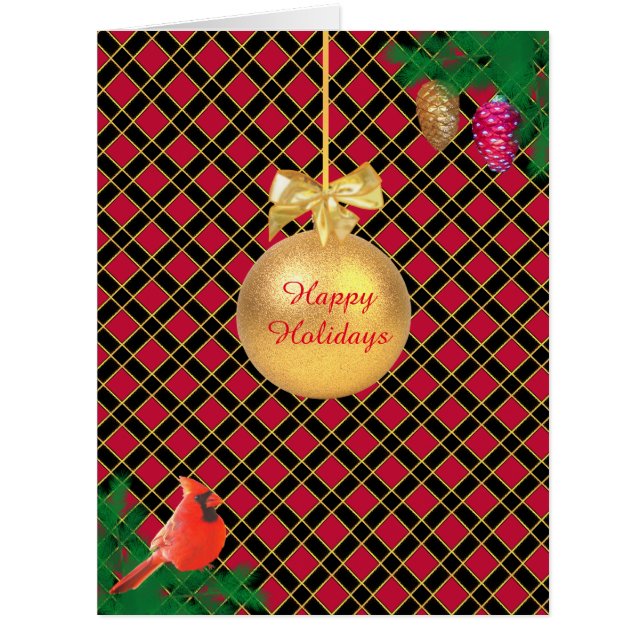 Christmas ball, bird on Black & Red Christmas Card (Front)