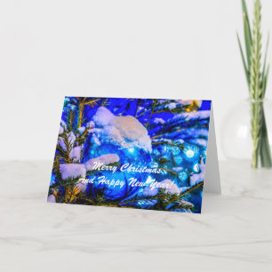 Christmas Ball Blue Snow Holiday Card