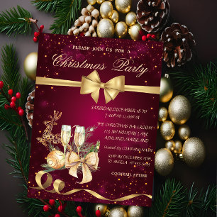 Christmas Ball,Bow,Reindeer,Wine Glass Party Invitation
