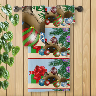 Christmas Ball Cat Bath Towel Set