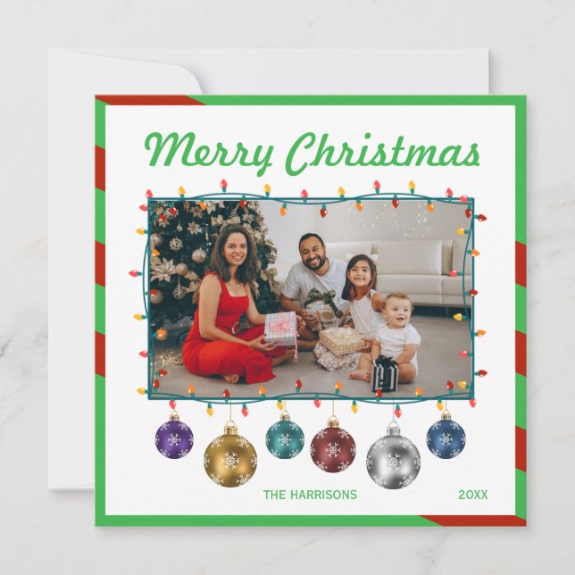 Christmas Ball Colourful Light Bulbs Photo Holiday Card (Front)