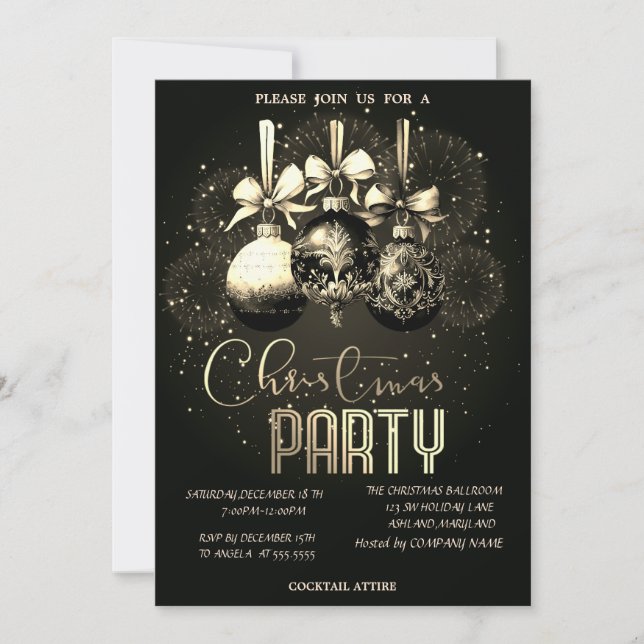 Christmas Ball,Fireworks Black Christmas Company  Invitation (Front)