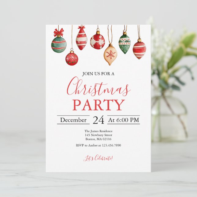 Christmas Ball Ornament Party Invitation (Standing Front)
