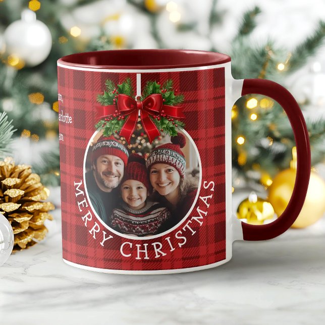 Christmas Ball Ornament Photo Red Buffalo Plaid Mug (Christmas Ball Ornament Photo Red Buffalo Plaid Mug)