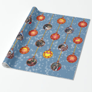 Christmas Ball Ornaments 6 Photos L-Blue Wrapping Paper
