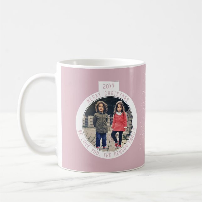 Christmas Ball Pastel Pink Photo Holiday Coffee Mug (Left)