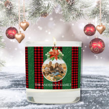 Christmas Ball Photo Frame Red & Green Plaid Name 