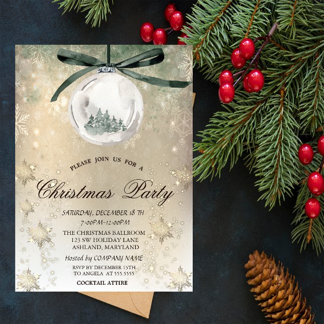 Christmas Ball,Pine Trees,Snowflake Christmas Invitation (Creator Uploaded)