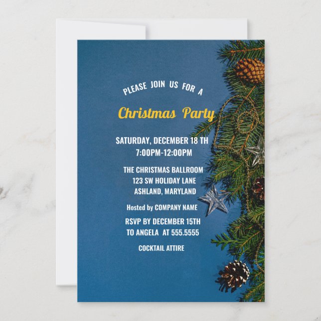 Christmas Ball,Pine Trees,Snowflake Christmas  Invitation (Front)