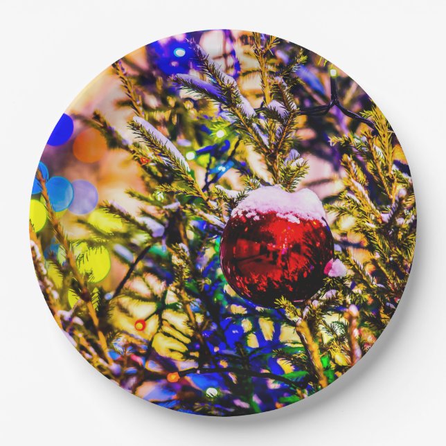 Christmas Ball Red Paper Plate (Front)