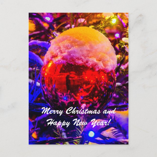 Christmas Ball Red Snow Holiday Postcard (Front)