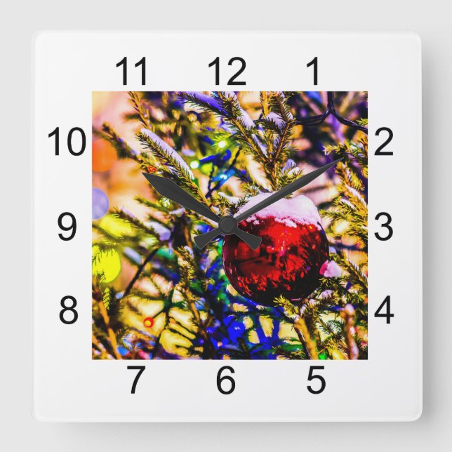Christmas Ball Red Square Wall Clock (Front)