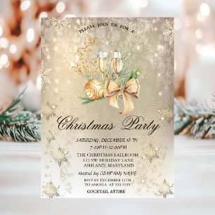 Christmas Ball,Reindeer,Wine Glass Snowflake Party Invitation