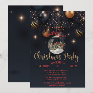 Christmas Ball Retro Car Black Company Party Invitation