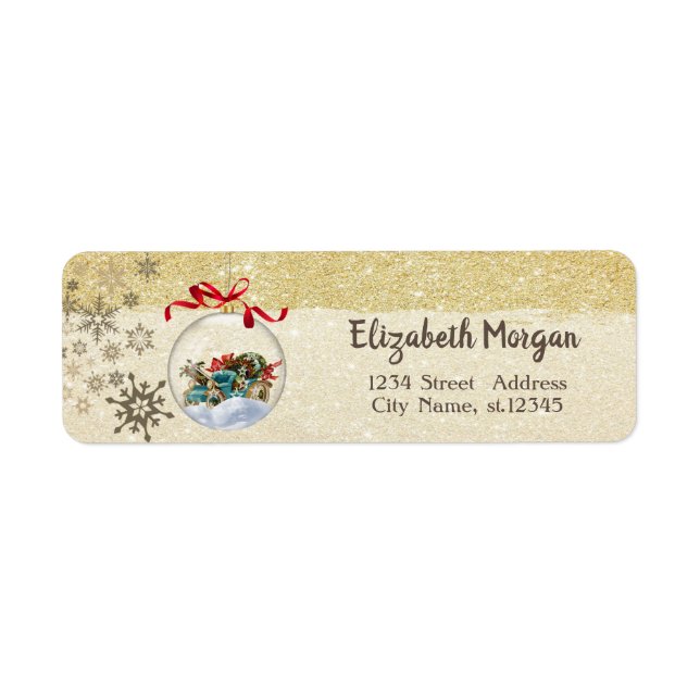 Christmas Ball,Retro Car Snowflakes,Glittery Return Address Label (Front)