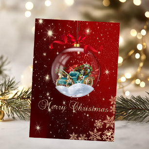 Christmas Ball Retro Car Snowflakes Holiday Card