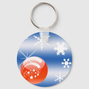 Christmas ball Snowflake blue white red Key Ring