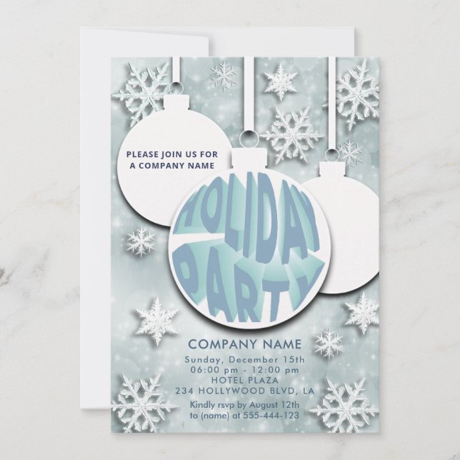Christmas ball snowflakes typography holiday party invitation (Front)