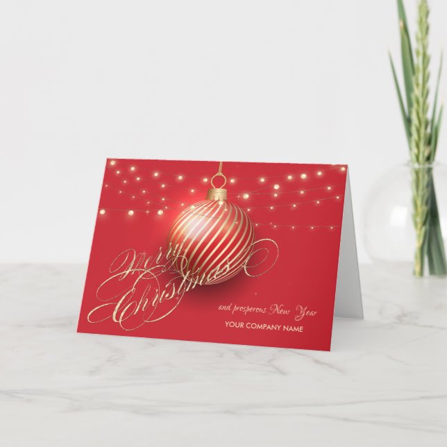 Christmas Ball,String Lights,Red Company Greeting Holiday Card (Front)