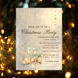 Christmas Ball,Wine Glass,Bow,Reindeer Party Invitation
