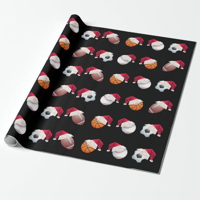 Christmas Baller Sports Funny Santa Holiday Wrappi Wrapping Paper (Unrolled)