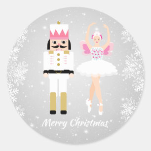 Christmas Ballerina & Nutcracker, snowflakes Classic Round Sticker