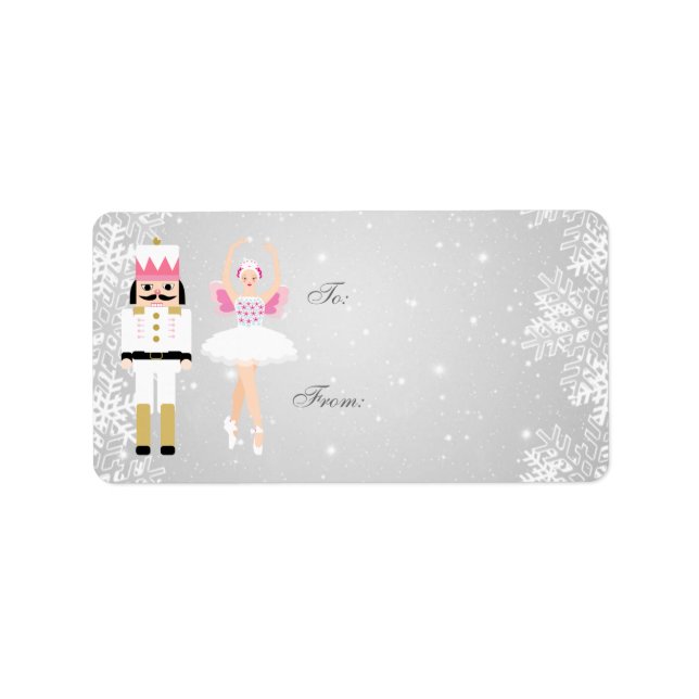 Christmas Ballerina & Nutcracker, snowflakes Label (Front)