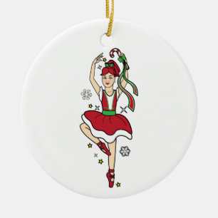 Christmas Ballerina with Candy Cane Ceramic Ornament